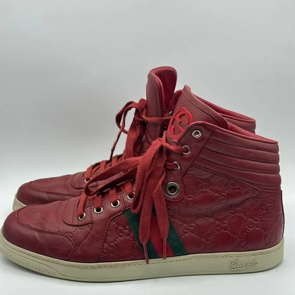 GUCCI GG High Top Guccissima Embossed Monogram Sneakers Red Sz 11 - Picture 4 of 10